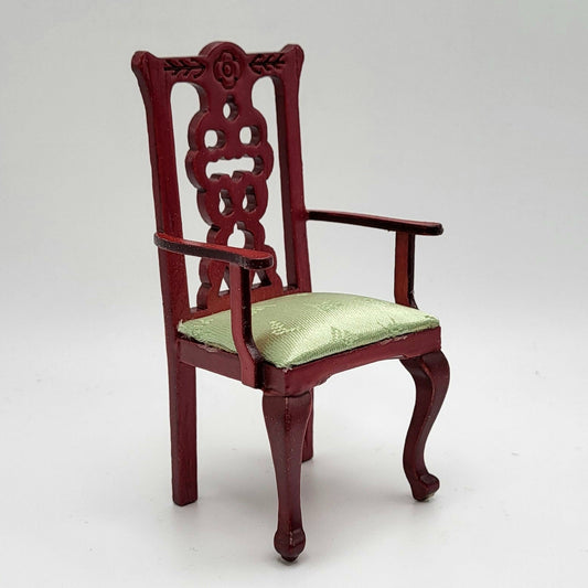Dining Room Arm Chair - Walnut with Green Seat - 1/12 Scale Miniature