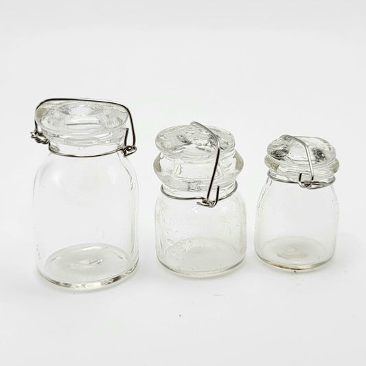 Glass Mason Jars - Set of 3 - 1/12 Scale Dollhouse Miniature