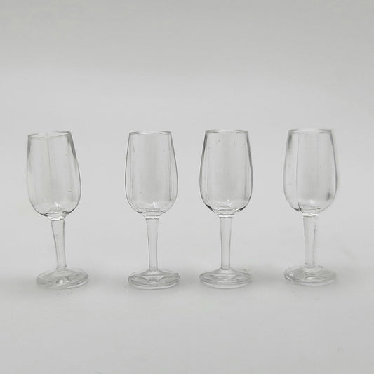 Plastic Wine Glasses - Set of 4 - 1/12 Scale Dollhouse Miniature