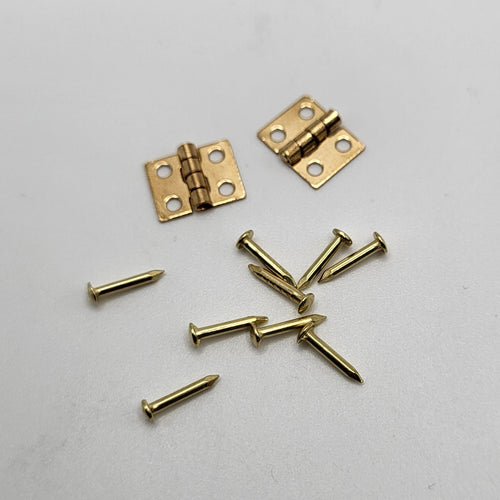 Brass Butt Hinges with Nails - Package of 2 - 1/12 Scale Dollhouse Miniature