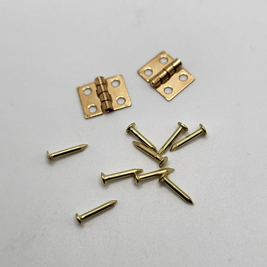 Brass Butt Hinges with Nails - Package of 2 - 1/12 Scale Dollhouse Miniature