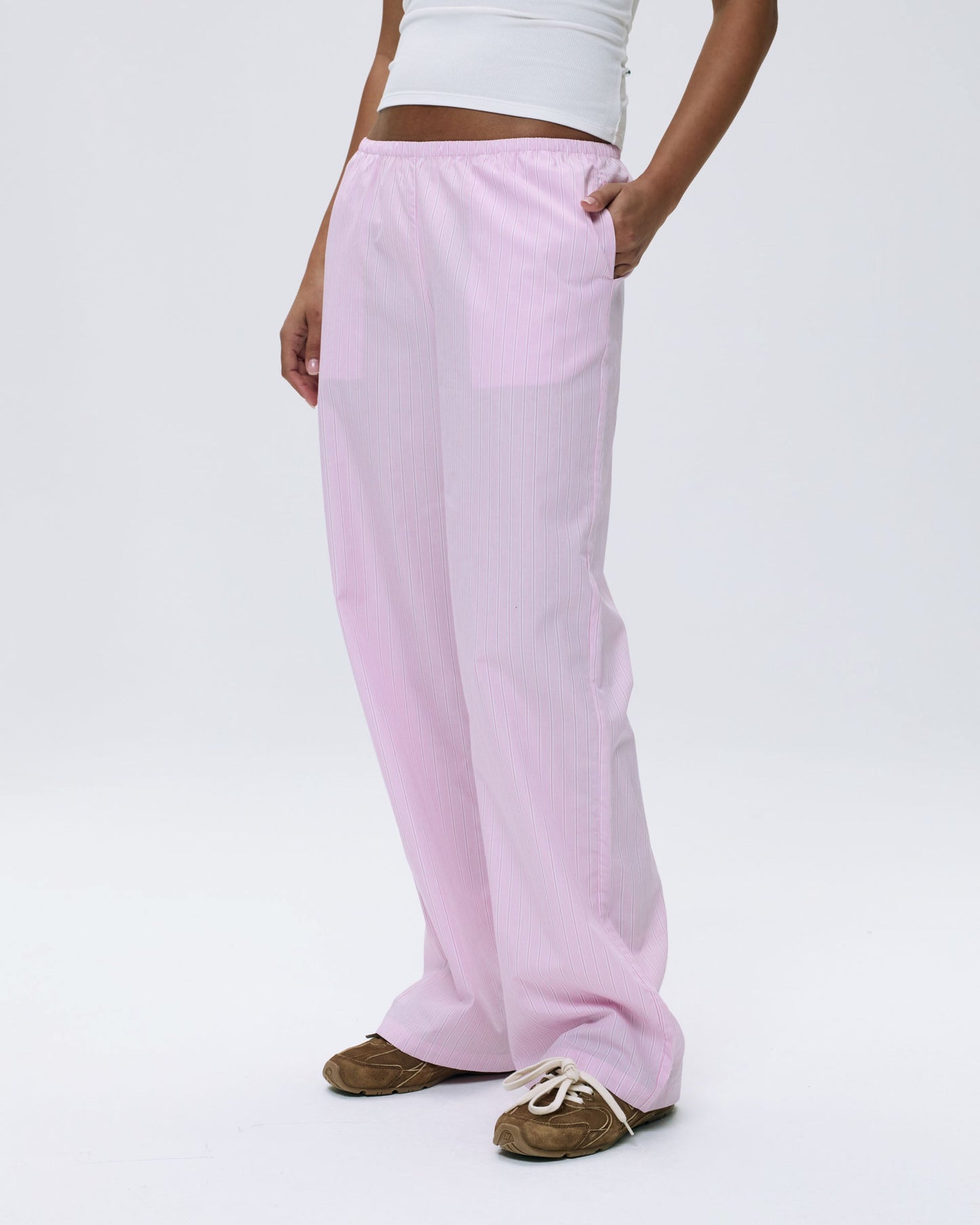 Cotton Stripe Pull On Pants - Pink/White