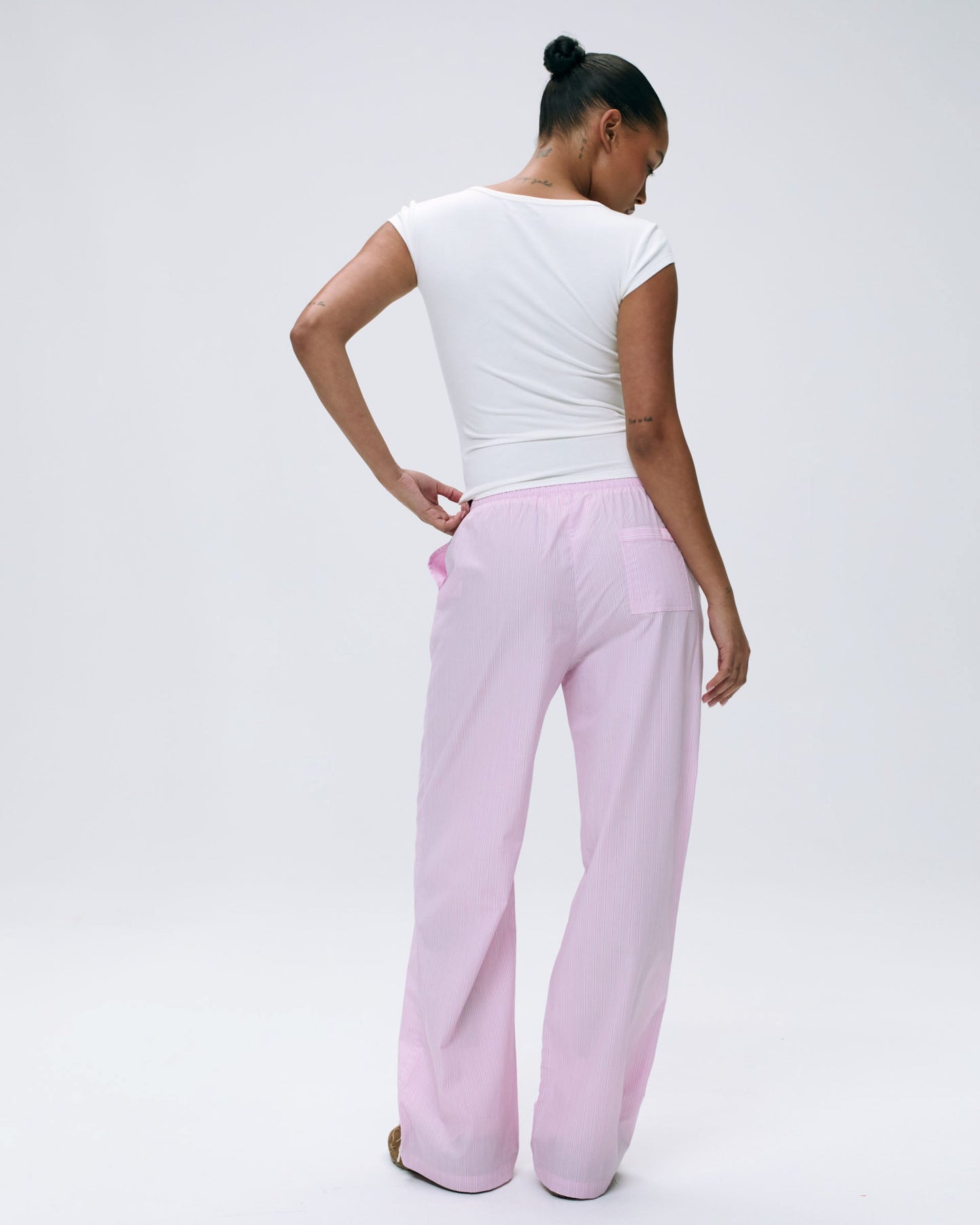 Cotton Stripe Pull On Pants - Pink/White