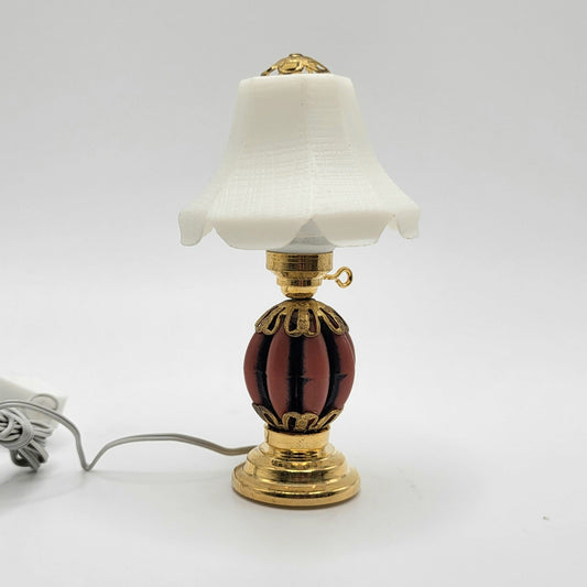 Table Lamp - White Shade & Decorative Base - 12 Volt - 1/12 Scale Dollhouse Miniature