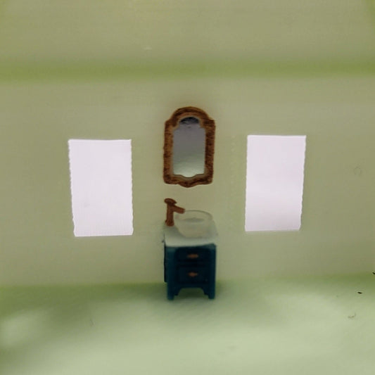 Bathroom Vanity & Mirror - 3D Printed Kit - Ivette Orellana - 1/144 Scale Dollhouse Miniature