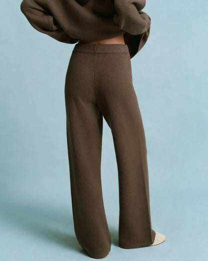 Varsity Knit Straight Leg Sweatpants - Dark Cocoa Brown/Marshmallow White