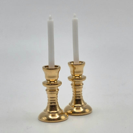 Pair of Gold Candlesticks with Candles - 1/12 Scale Dollhouse or Diorama Miniature