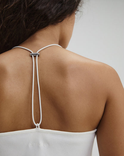 Toggle Back Rib Top - White