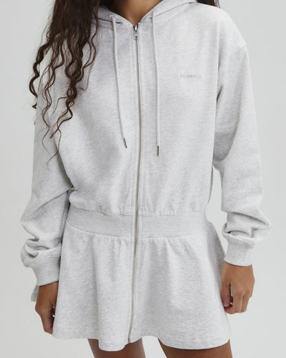 Jersey Hooded Dress - Light Grey Melange