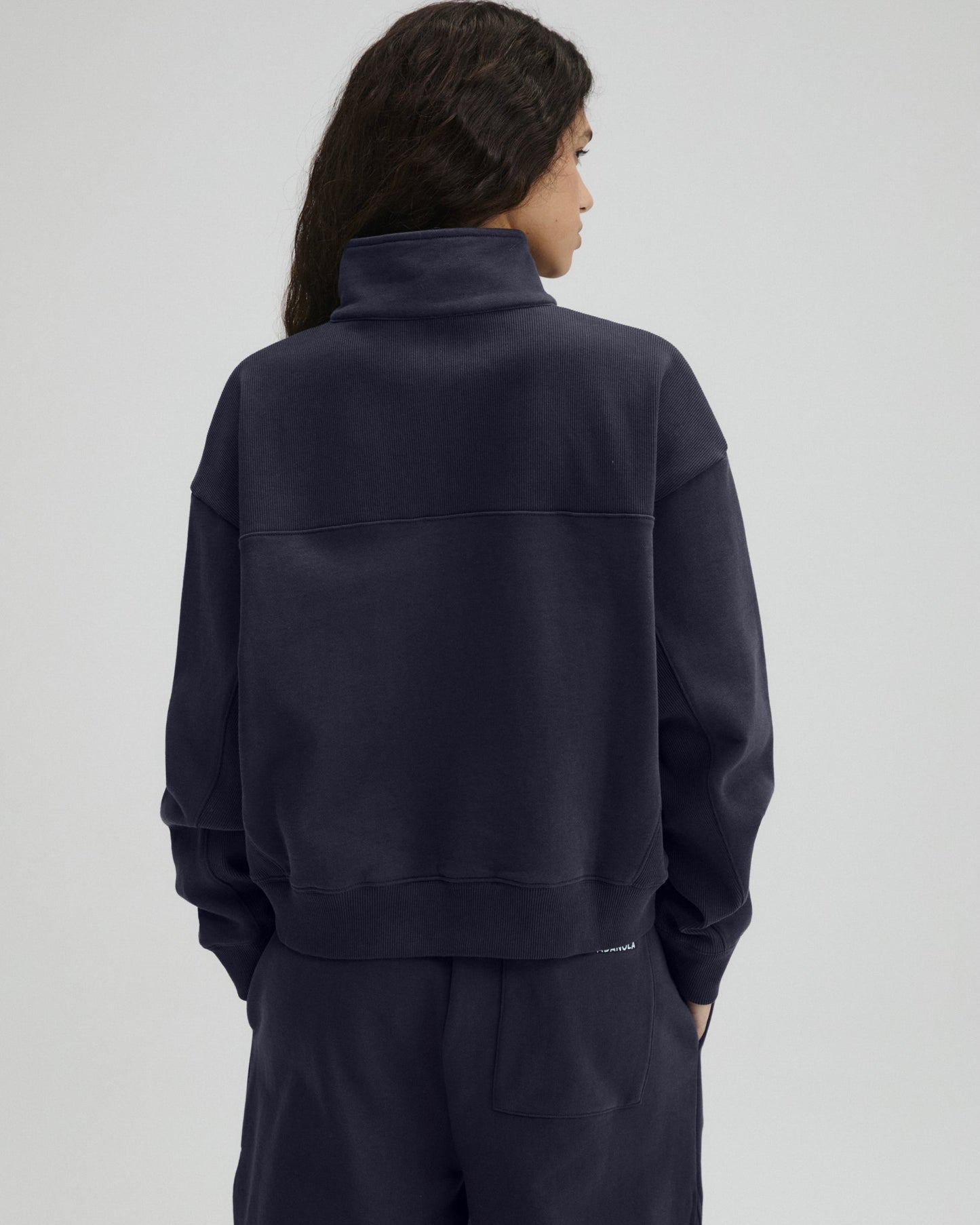 Ribbed Panel Funnel Neck Sweatshirt - Midnight Blue