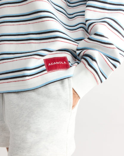 Varsity Oversized Stripe Rugby Sweatshirt - Airy Blue/Marshmallow White