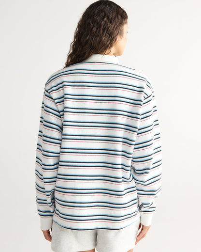 Varsity Oversized Stripe Rugby Sweatshirt - Airy Blue/Marshmallow White