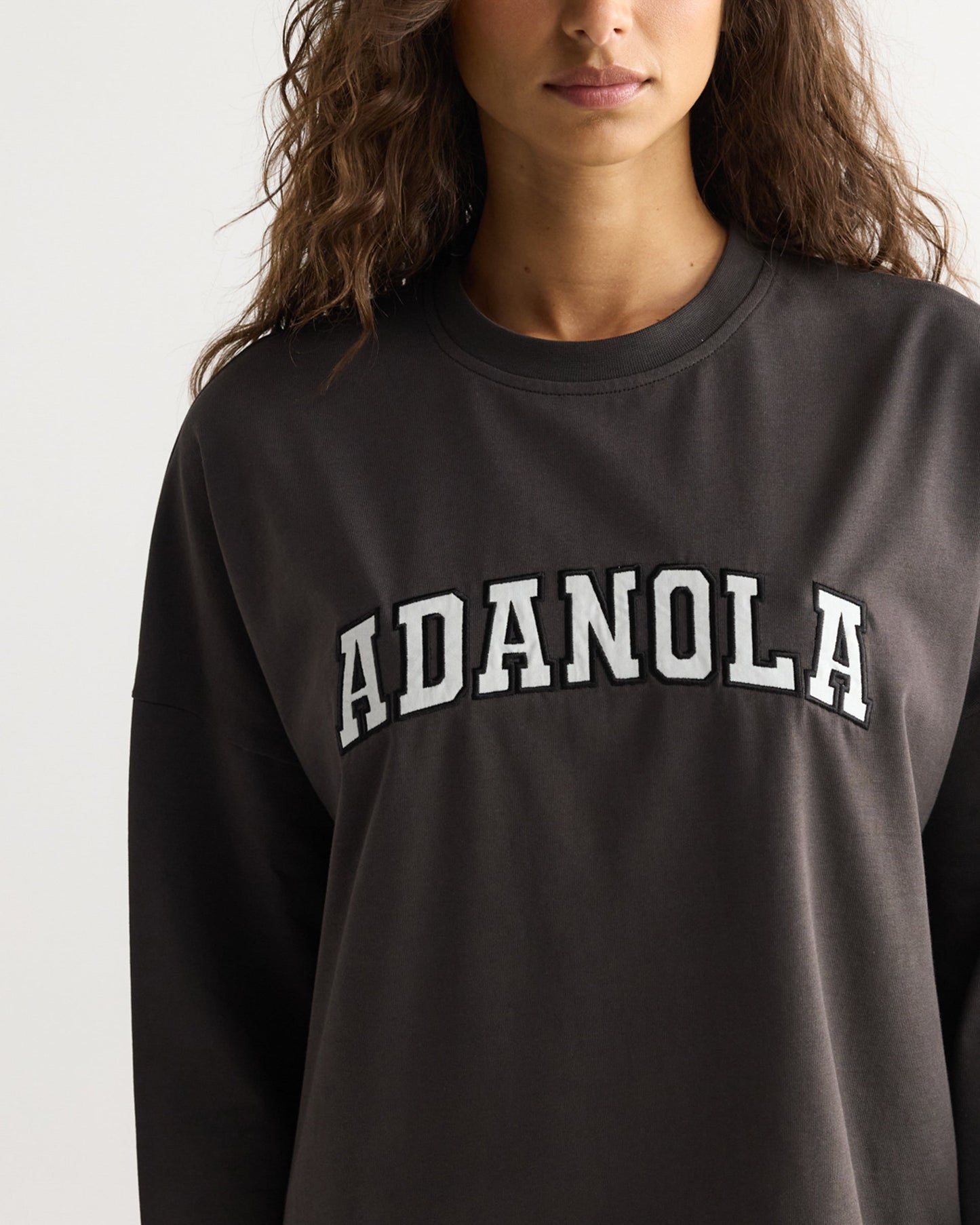 Varsity Long Sleeve Drop Shoulder T-shirt - Coffee Bean/White