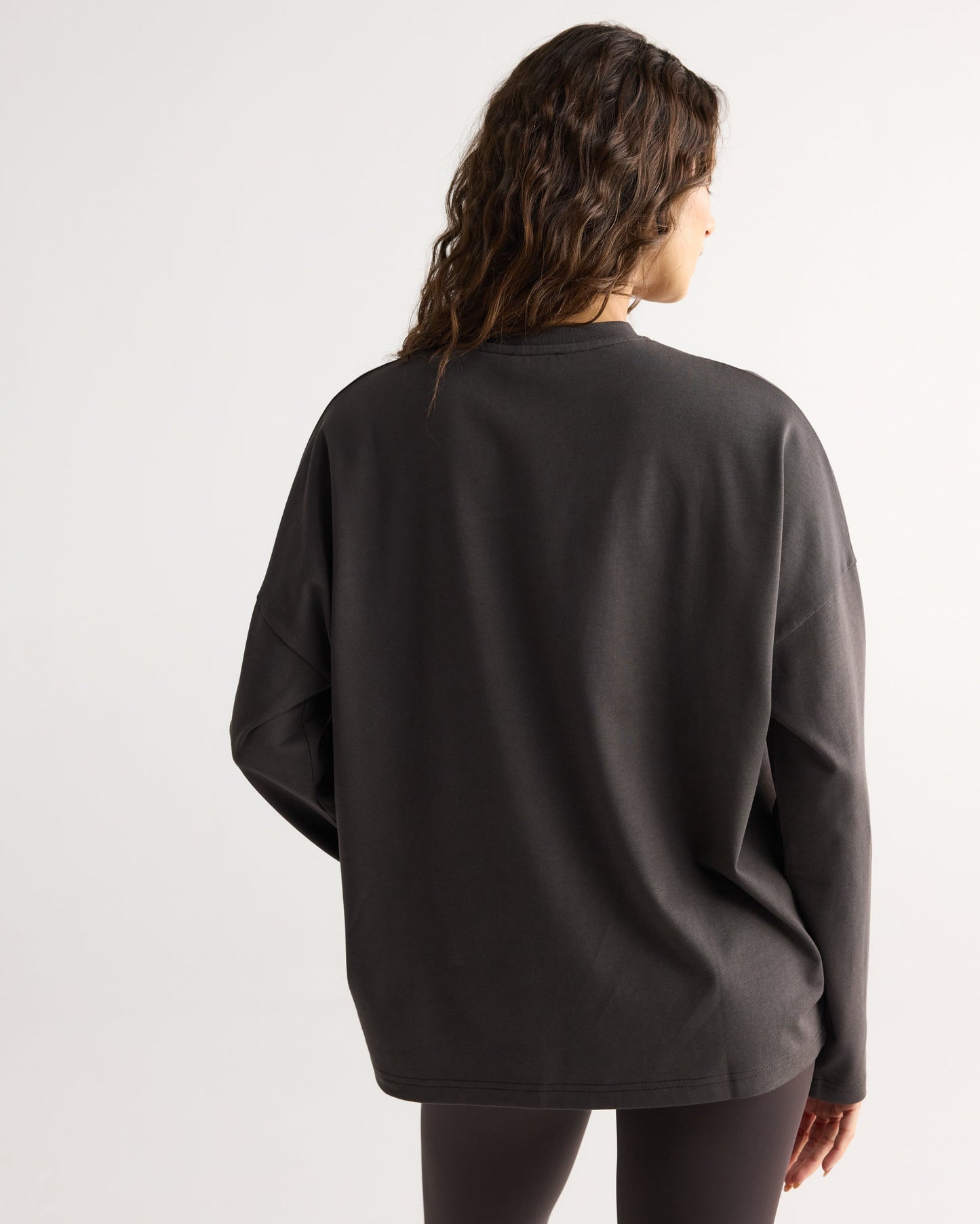 Varsity Long Sleeve Drop Shoulder T-shirt - Coffee Bean/White
