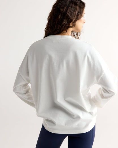 Varsity Long Sleeve Drop Shoulder T-shirt - White/Marshmallow White