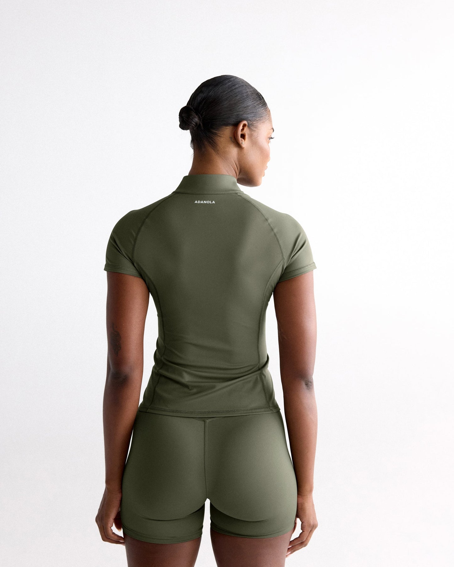 Ultimate Short Sleeve Zip Up Top - Olive Green