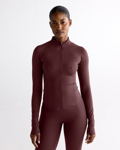 Ultimate Long Sleeve Zip Up Top - Mulberry Red