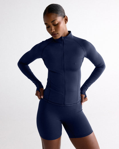 Ultimate Long Sleeve Zip Up Top - Navy Blue