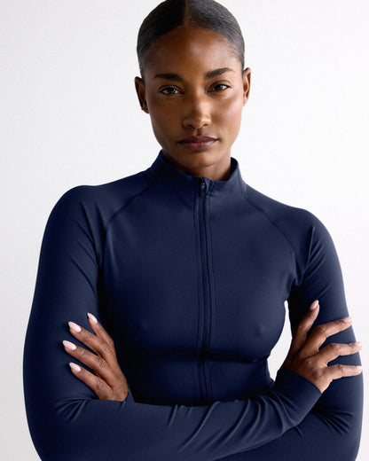 Ultimate Long Sleeve Zip Up Top - Navy Blue