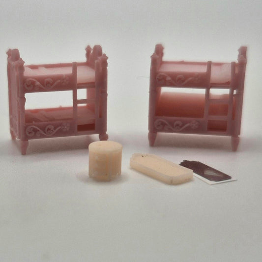 Double Set of Bunk Beds - 3D Printed Kit - Ivette Orellana - 1/144 Scale Dollhouse Miniature