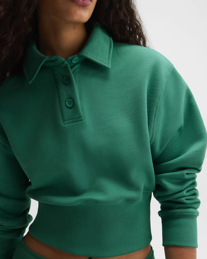 Jersey Cinched Waist Polo Sweatshirt - Eucalyptus Green