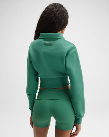 Jersey Cinched Waist Polo Sweatshirt - Eucalyptus Green