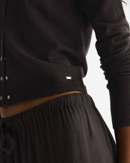 Knit Snap Button Cardigan - Coffee Bean