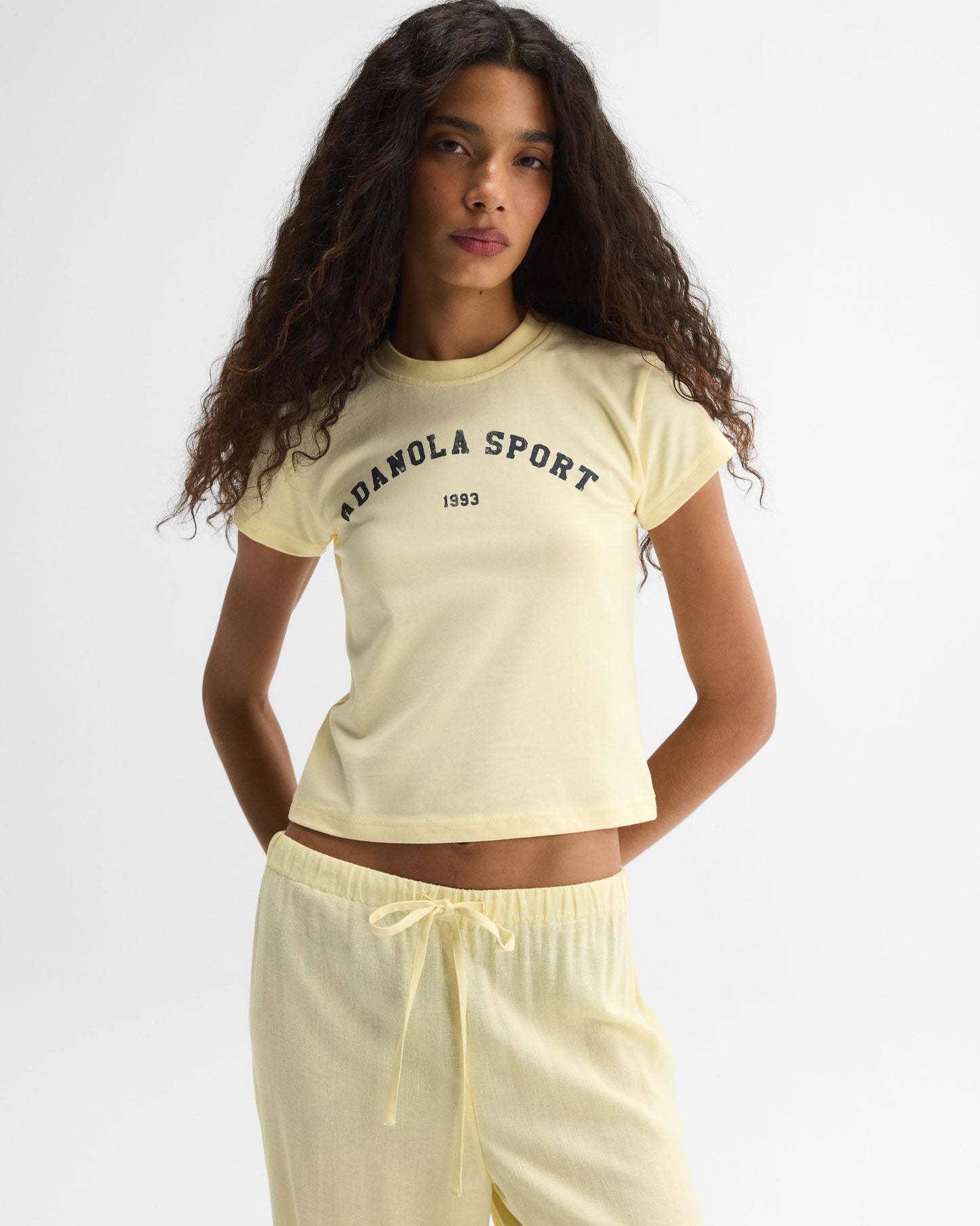 Adanola Sport Baby Tee - Buttercream/Navy Blue