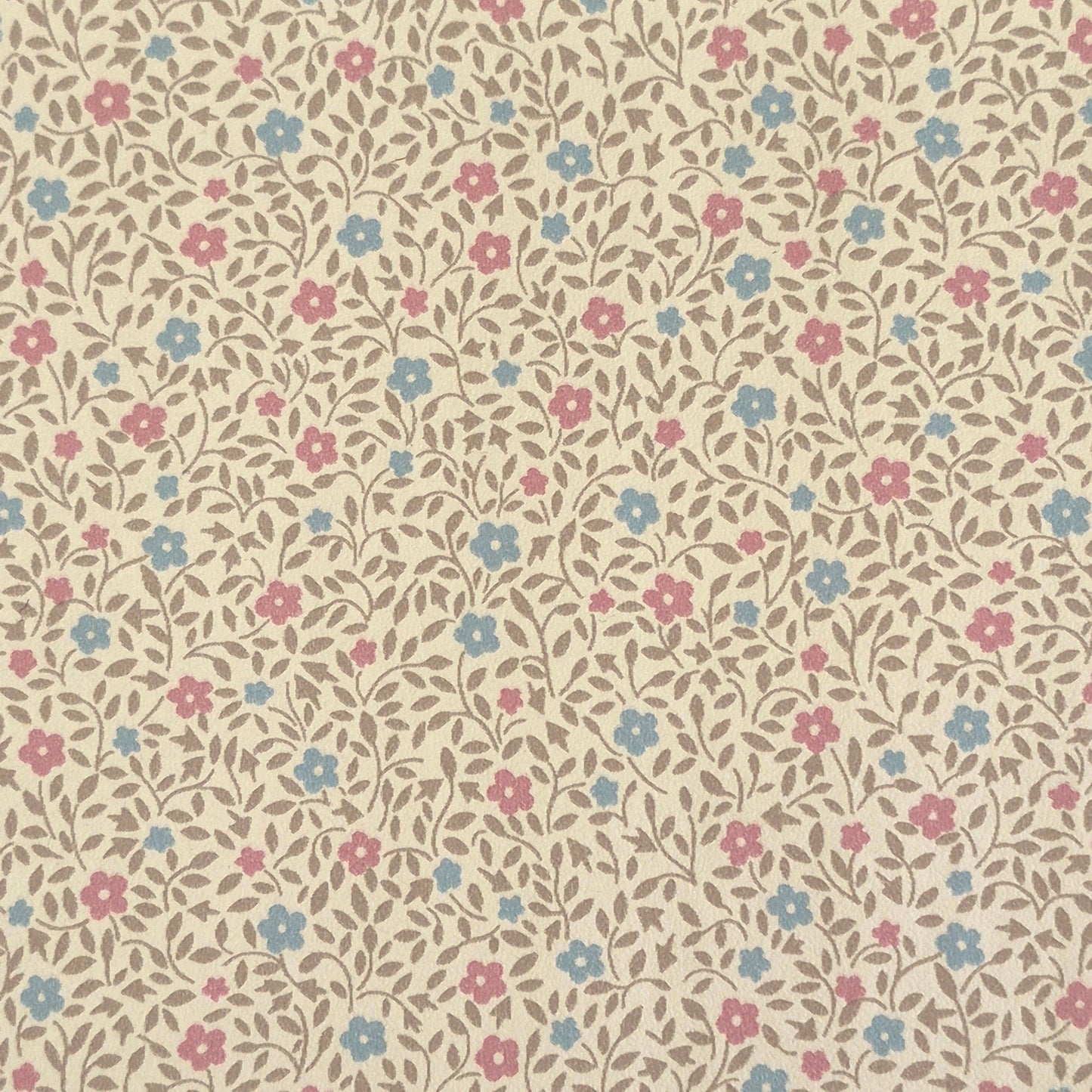Pink Blue Floral with Light Brown Leaves - Wallpaper
