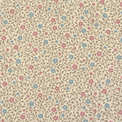 Pink Blue Floral with Light Brown Leaves - Wallpaper