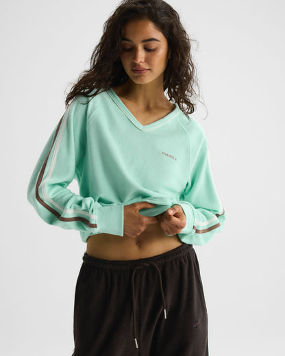 Terry Towelling V-Neck Sweatshirt - Mint Green