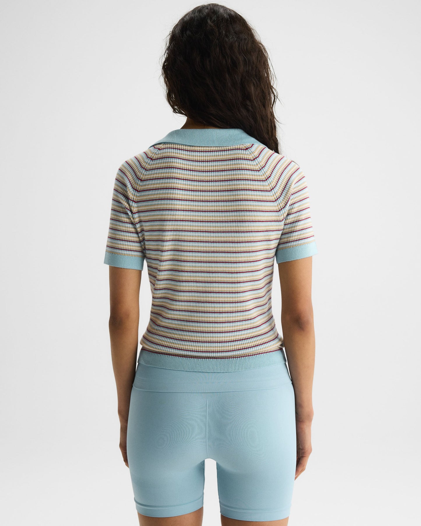 Stripe Knit Polo Top - Breeze Blue