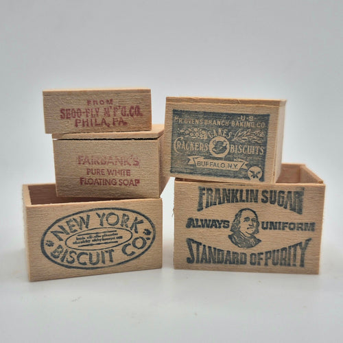 5 Vintage Wooden Crates - 1/12 Scale