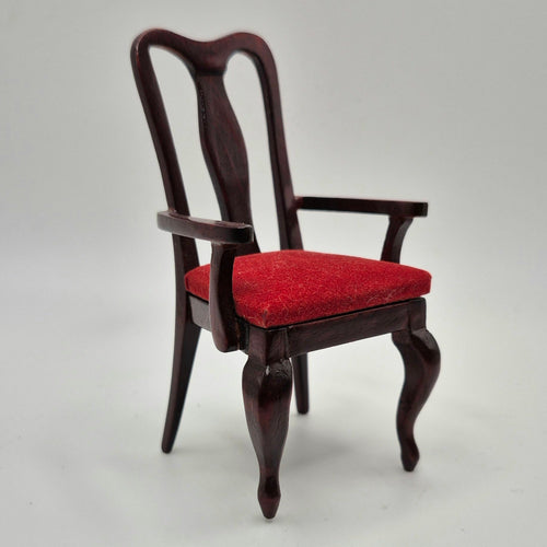 Mahogany Dining Armchair - Red Upholstery - 1/12 Scale Dollhouse Miniature