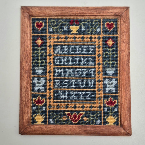 Framed Petit Point Needlepoint Sampler - 1/12 Scale Dollhouse Miniature
