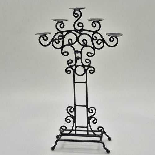 Candle Holder - 5-Arm - Black Wrought Iron Look - 1/12 Scale Dollhouse Miniature