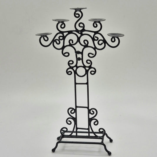 Candle Holder - 5-Arm - Black Wrought Iron Look - 1/12 Scale Dollhouse Miniature