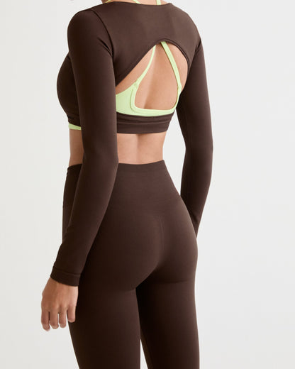 Classic Seamless Open Back Long Sleeve Top - Chocolate Brown
