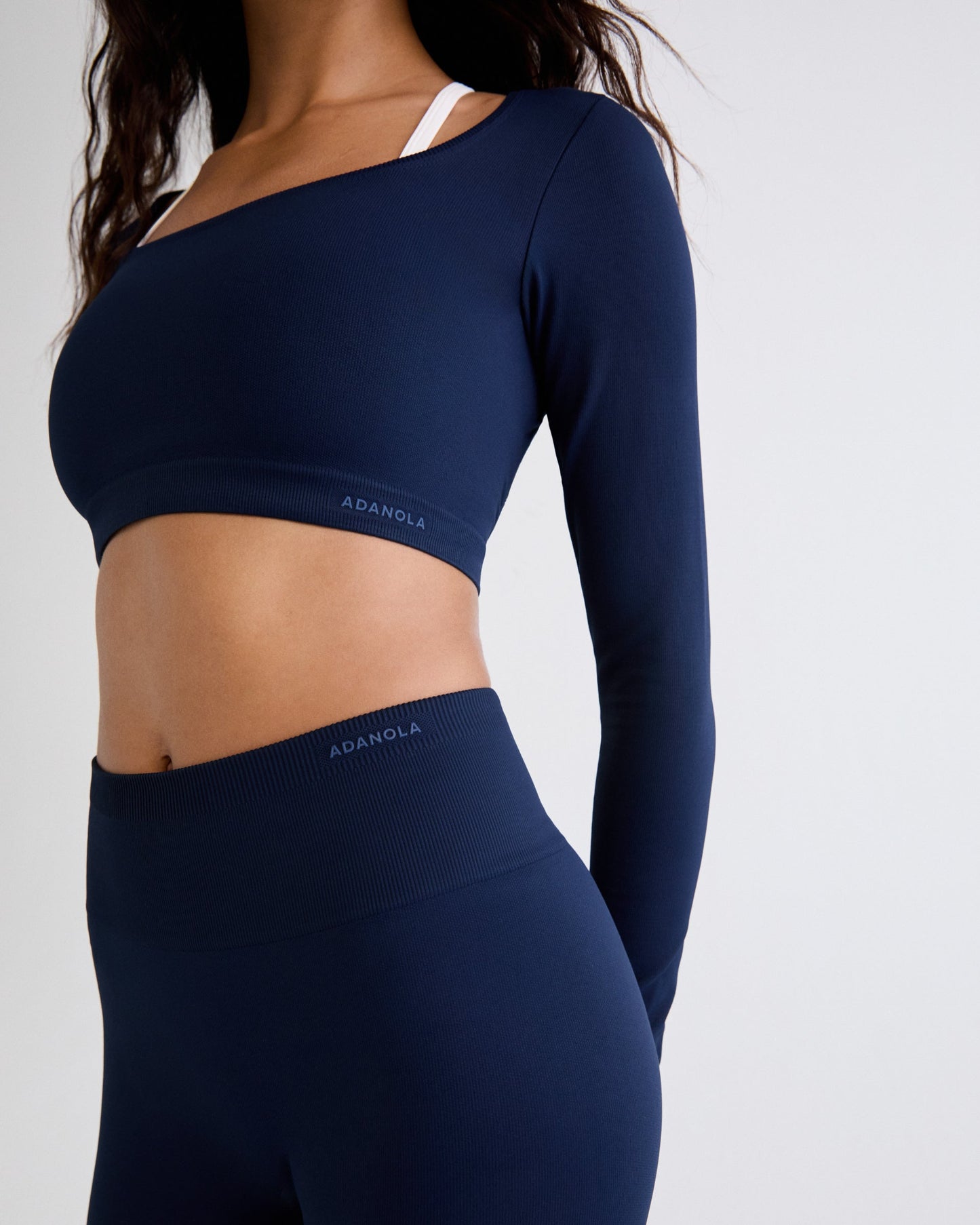 Classic Seamless Open Back Long Sleeve Top - Navy Blue