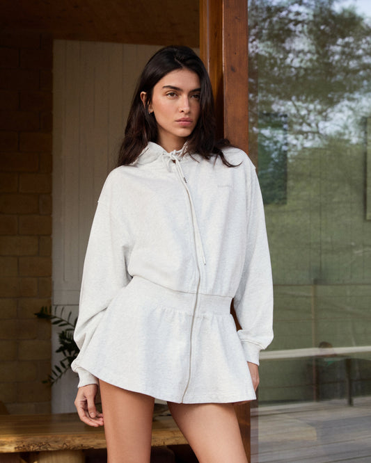 Jersey Hooded Dress - Light Grey Melange