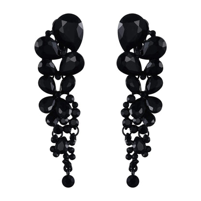 EVER FAITH Costume Jewelry Rhinestone Crystal Prom Statement Earrings Waterdrop Clip-on Dangle Earrings Black Black-Tone