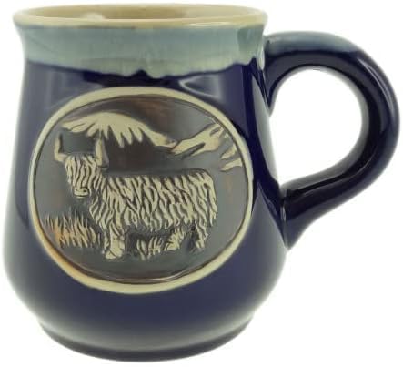Glen Appin Stoneware Mug Scotland Pottery Mug for Coffe or Beer 16.9 oz(500 ml) (Highland Cow - Blue)