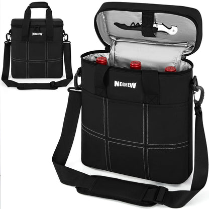 3 Bottle Wine Tote Bag Carrier CaseWine Cooler Bag with Insulated PaddedPortable Leakproof Wine Bags for TravelWine Bag with Adjustable Shoulder Strap & HandleWine Gift Bag for PartyWedding