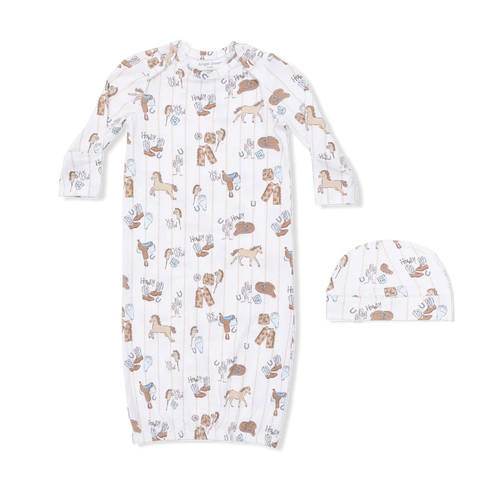 Cowboy Nursery Lap Shoulder Gown & Beanie Hat 0-3M