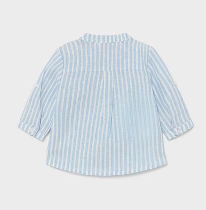 Fresh Blue Striped Linen Long Sleeve Infant Boyâs Shirt - Select Size