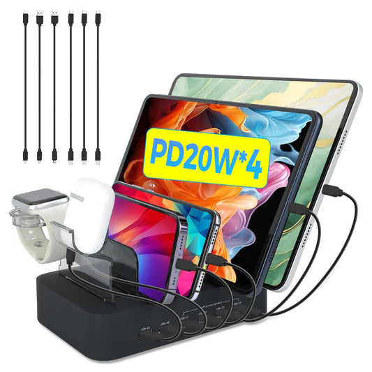 Fast USB C Charging Station for Multiple Devices Apple100W 4 PD and 2 USB Charging Stand Compatible with Apple Phone Pad and Android Phone and TabletType C Family Charger Station
