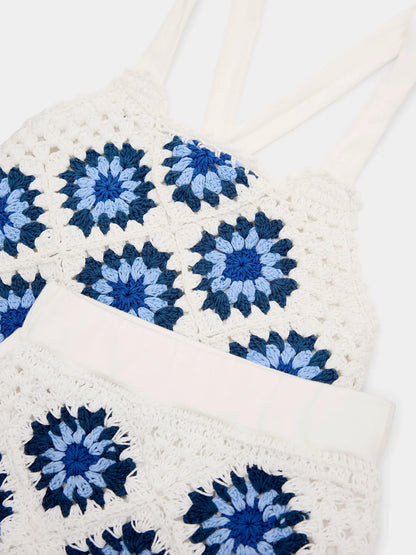 Blue White Crochet Diamond Set- Select Size