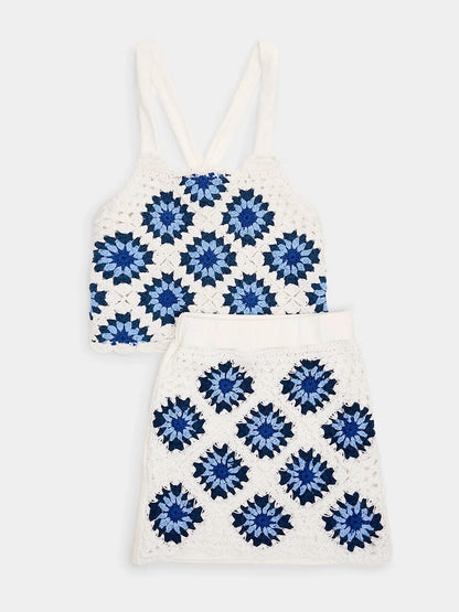 Blue White Crochet Diamond Set- Select Size