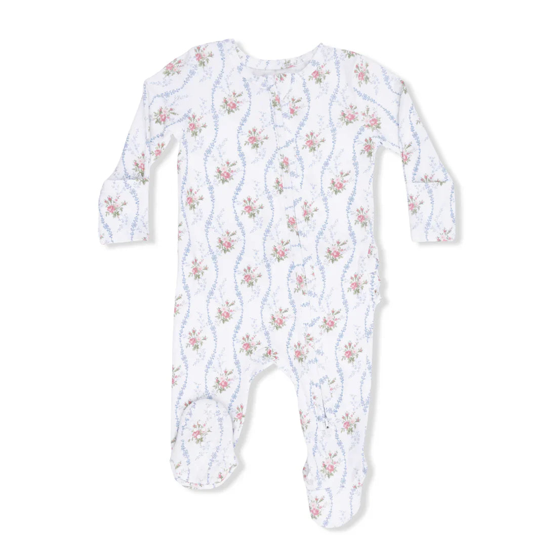 Heirloom Rose Stripe 2-Way Ruffle Back Zipper Footie