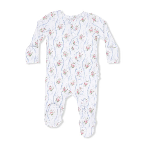Heirloom Rose Stripe 2-Way Ruffle Back Zipper Footie